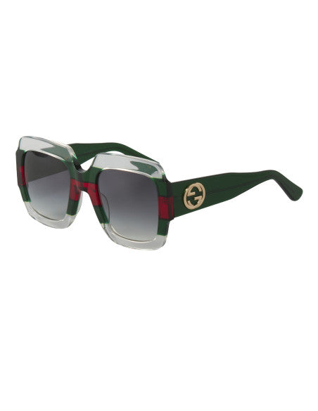 Gucci Gg0178s 001 Oversized Square Gris degradado Verde Rojo Original