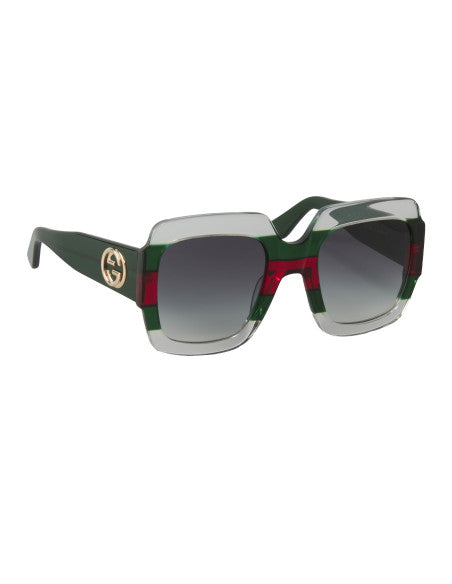 Gucci Gg0178s 001 Oversized Square Gris degradado Verde Rojo Original