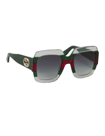 Gucci Gg0178s 001 Oversized Square Gris degradado Verde Rojo Original