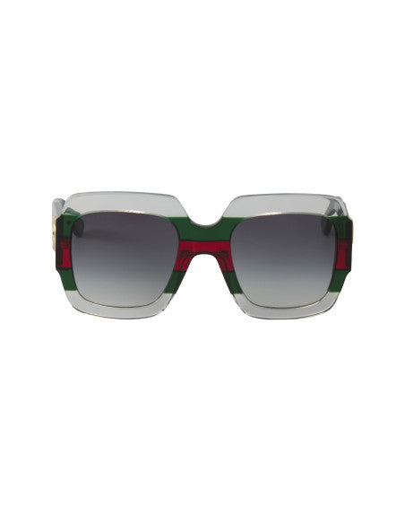 Gucci Gg0178s 001 Oversized Square Gris degradado Verde Rojo Original